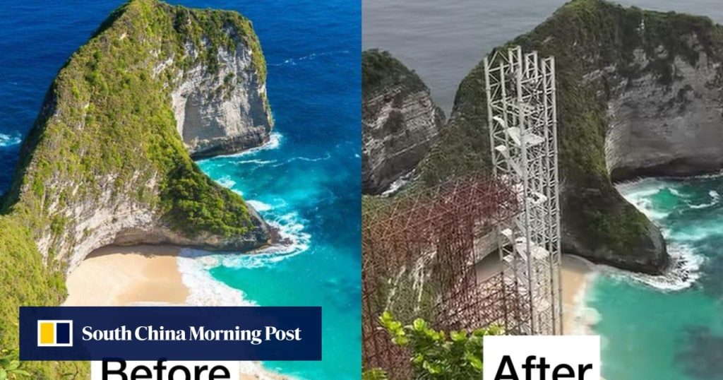 Photos of glass lift being built on Bali’s iconic ‘dinosaur’ cliff spark outrage