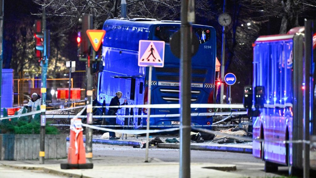 Bus crashes into a bus stop in Stockholm